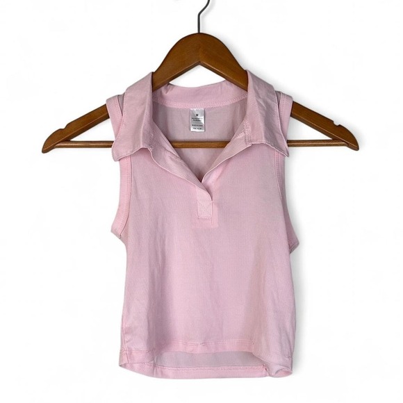The Unbranded Brand Tops - Cute Coquette Casual Summer Beach Bum Dainty Baby Pink Collared Crop Top